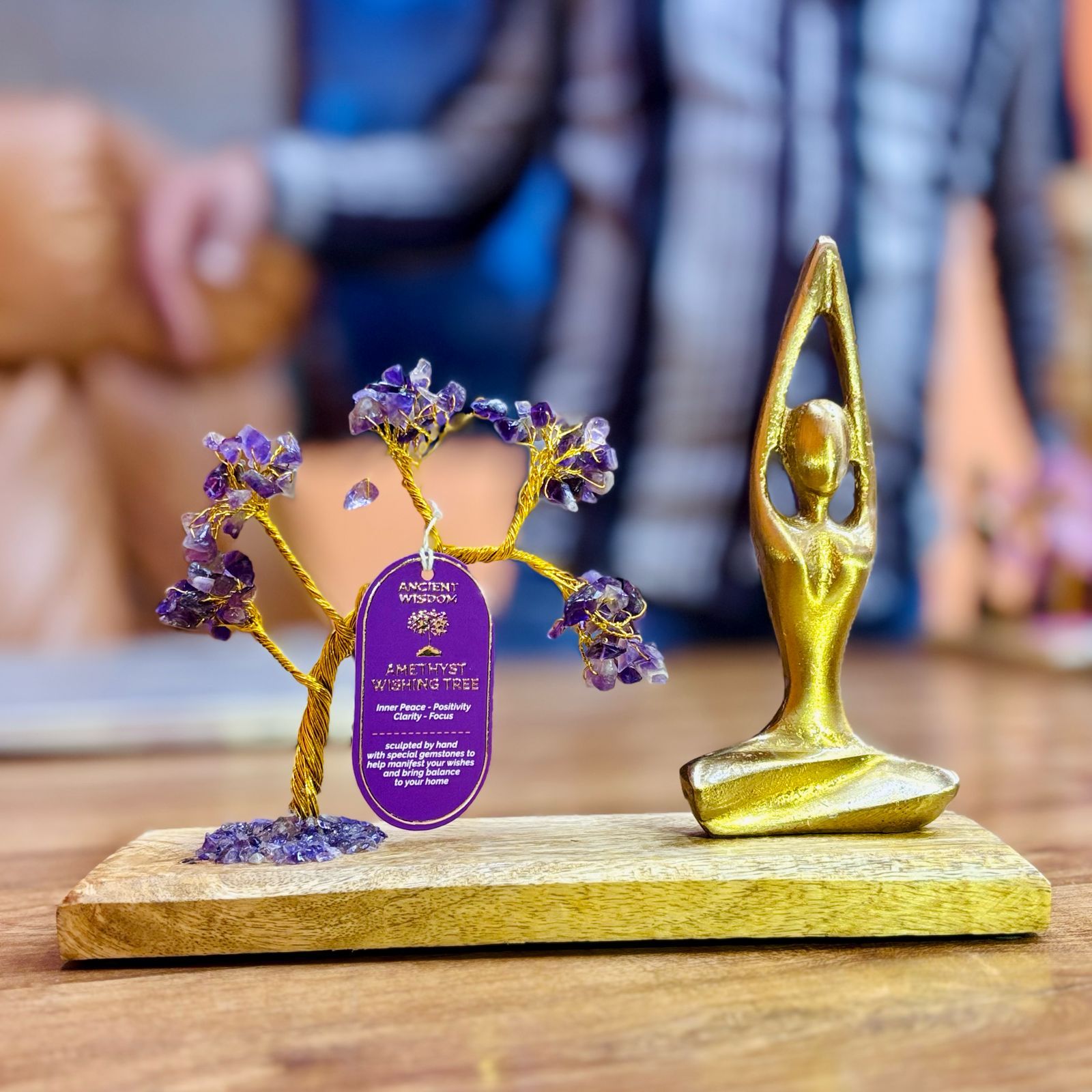 Arbre de Pierres Améthyste & Figurine Yoga | Décoration Zen Naturelle