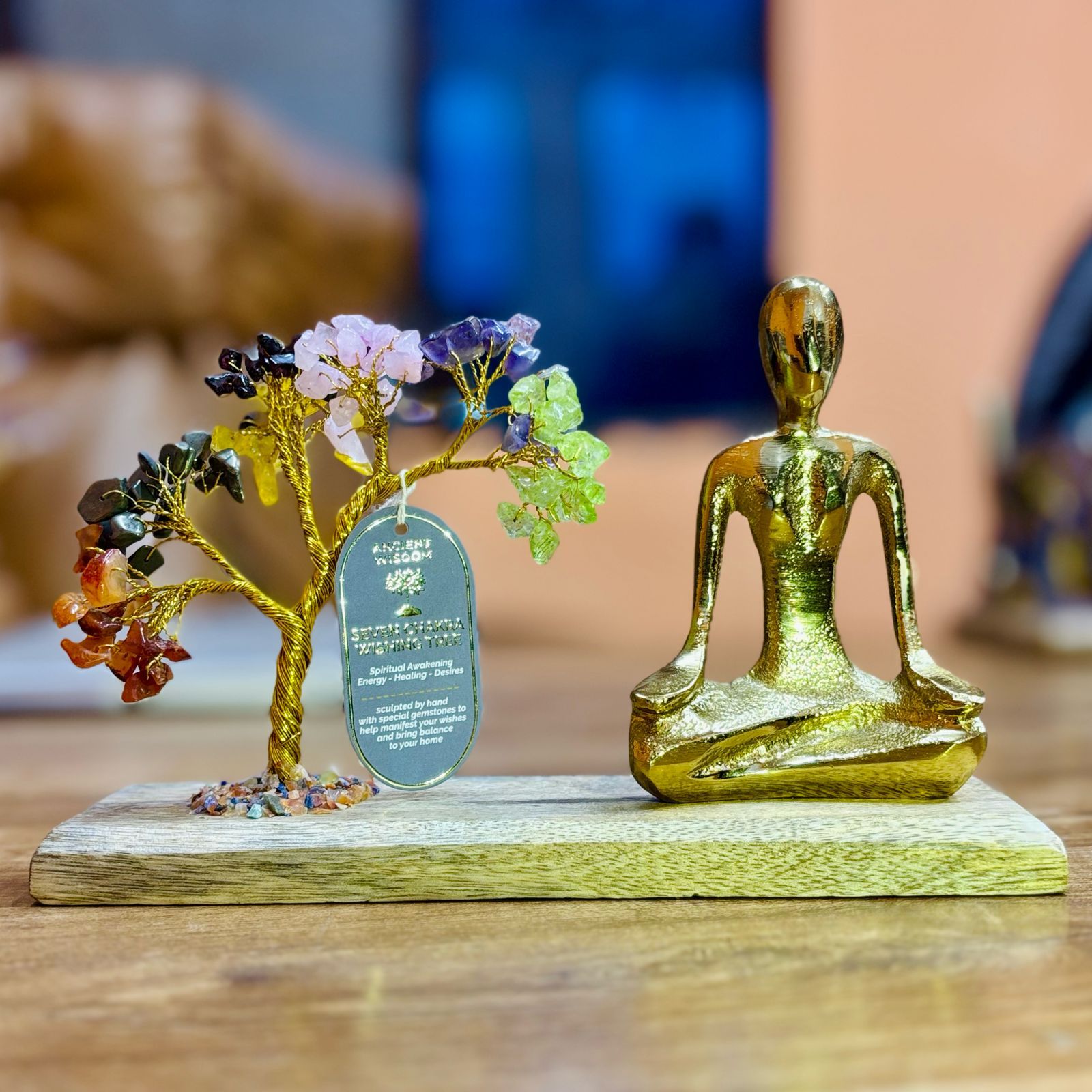 Arbre de Pierres Chakras & Figurine Mudra | Décoration Zen Artisanale