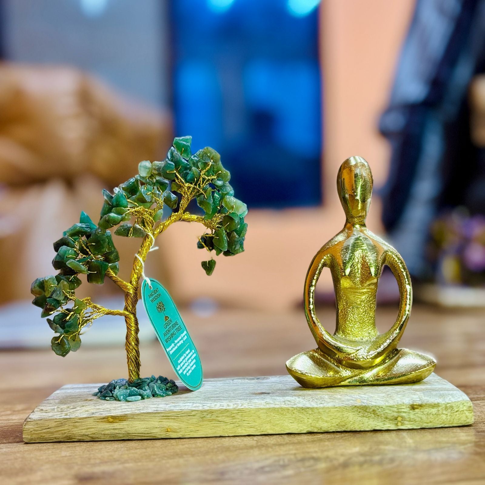 Arbre de Pierres Aventurine Verte & Figurine Yoga | Décoration Zen