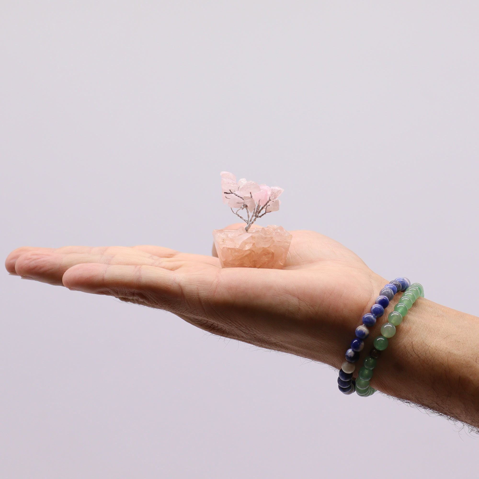 Arbre de Pierres Quartz Rose sur Base Orgonite | Décoration Zen