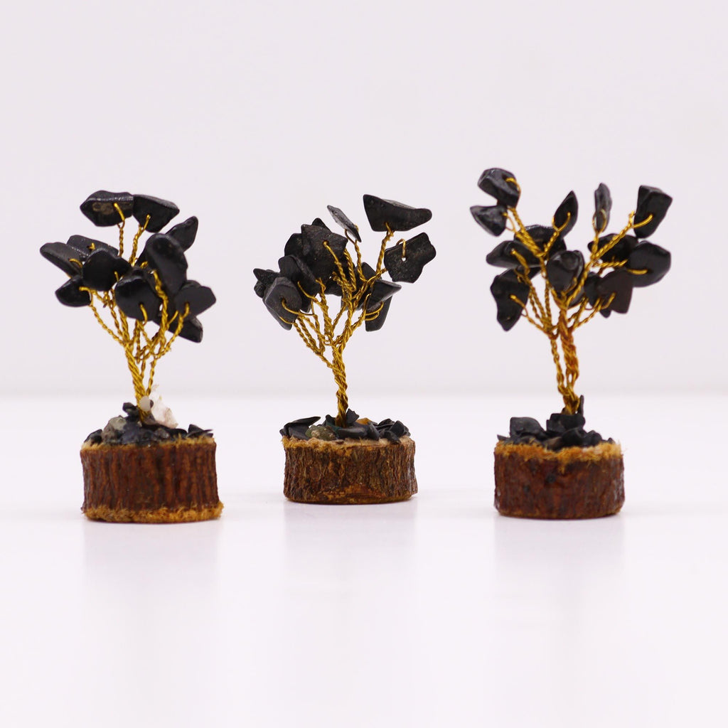 Mini Arbre en Pierre d'Agate Noire | Décoration Zen sur Socle Bois