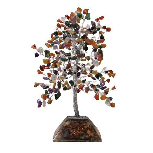 Arbre de Pierres Naturelles & Base Orgonite | 320 Pierres Multicolores