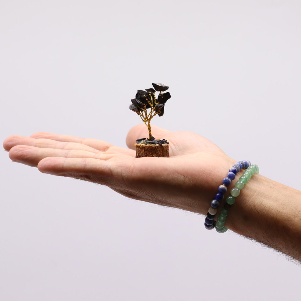 Mini Arbre en Pierre d'Agate Noire | Décoration Zen sur Socle Bois