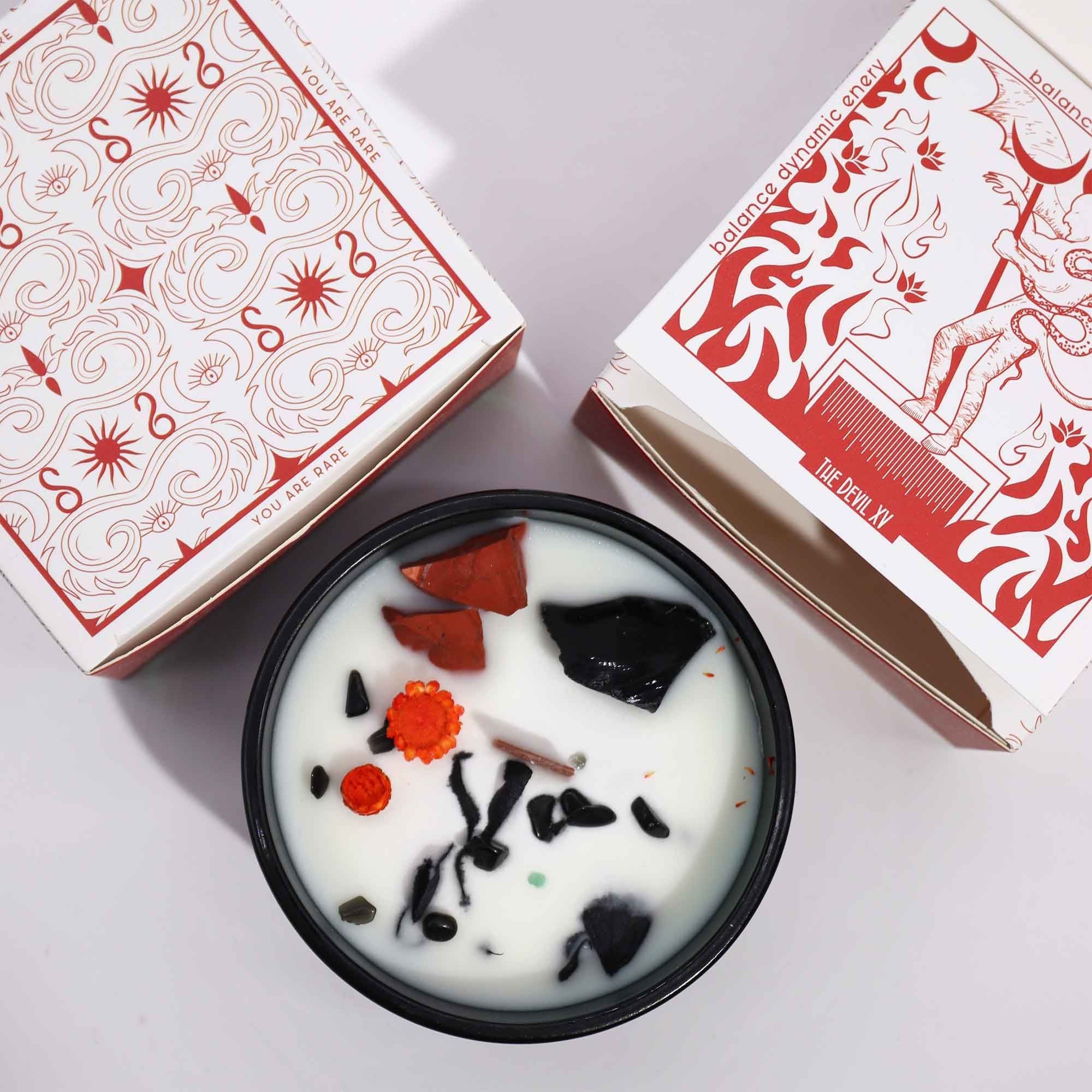 Bougie Fleurs & Pierres Jaspe Rouge Agate Noire | Énergie & Vitalité