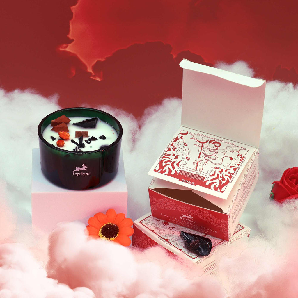 Bougie Fleurs & Pierres Jaspe Rouge Agate Noire | Énergie & Vitalité