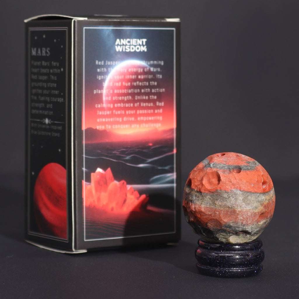 Sphère Jaspe Rouge sur Socle Goldstone | Décoration Zen 40mm