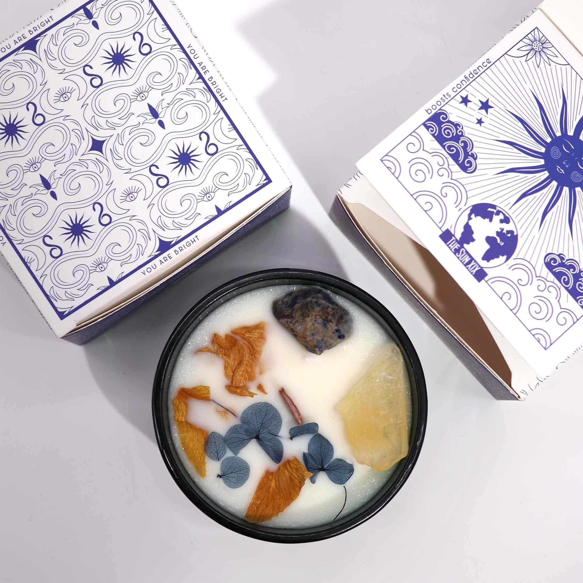 Bougie Aromathérapie Citrus & Pierres Naturelles | Ambiance Soleil & Joie