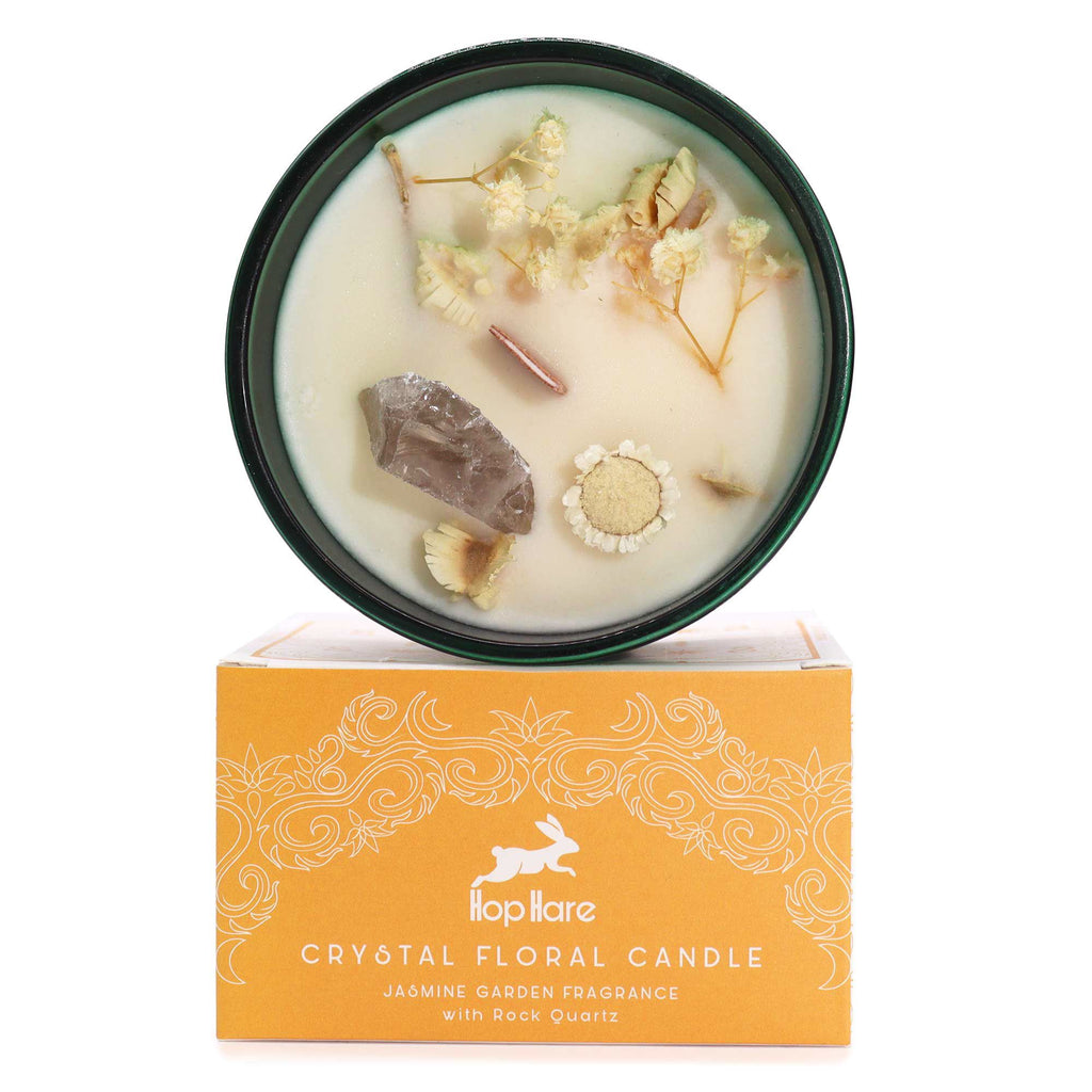 Bougie Cristal & Fleurs Séchées Jasmin | Ambiance Lion Vert