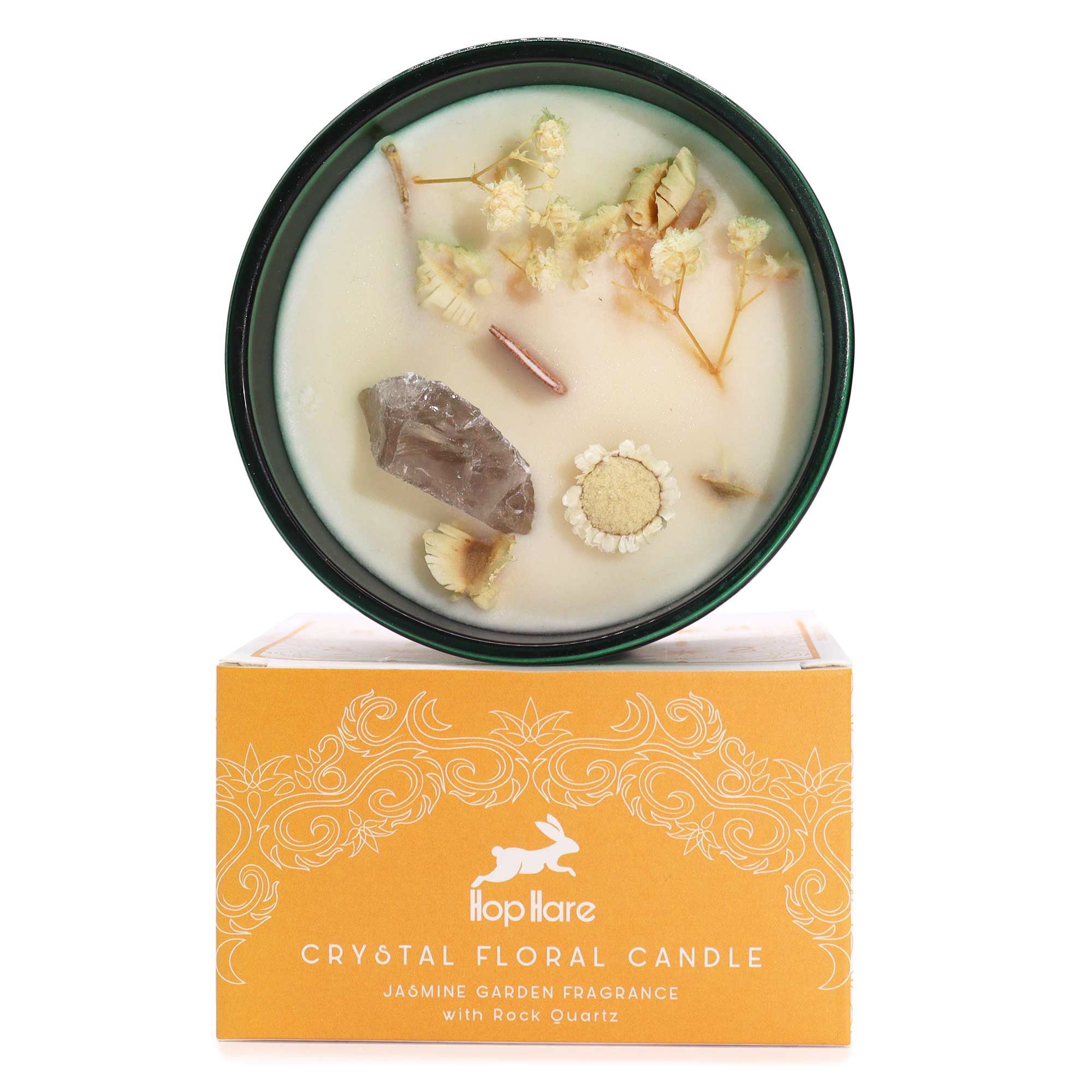 Bougie Cristal & Fleurs Séchées Jasmin | Ambiance Lion Vert