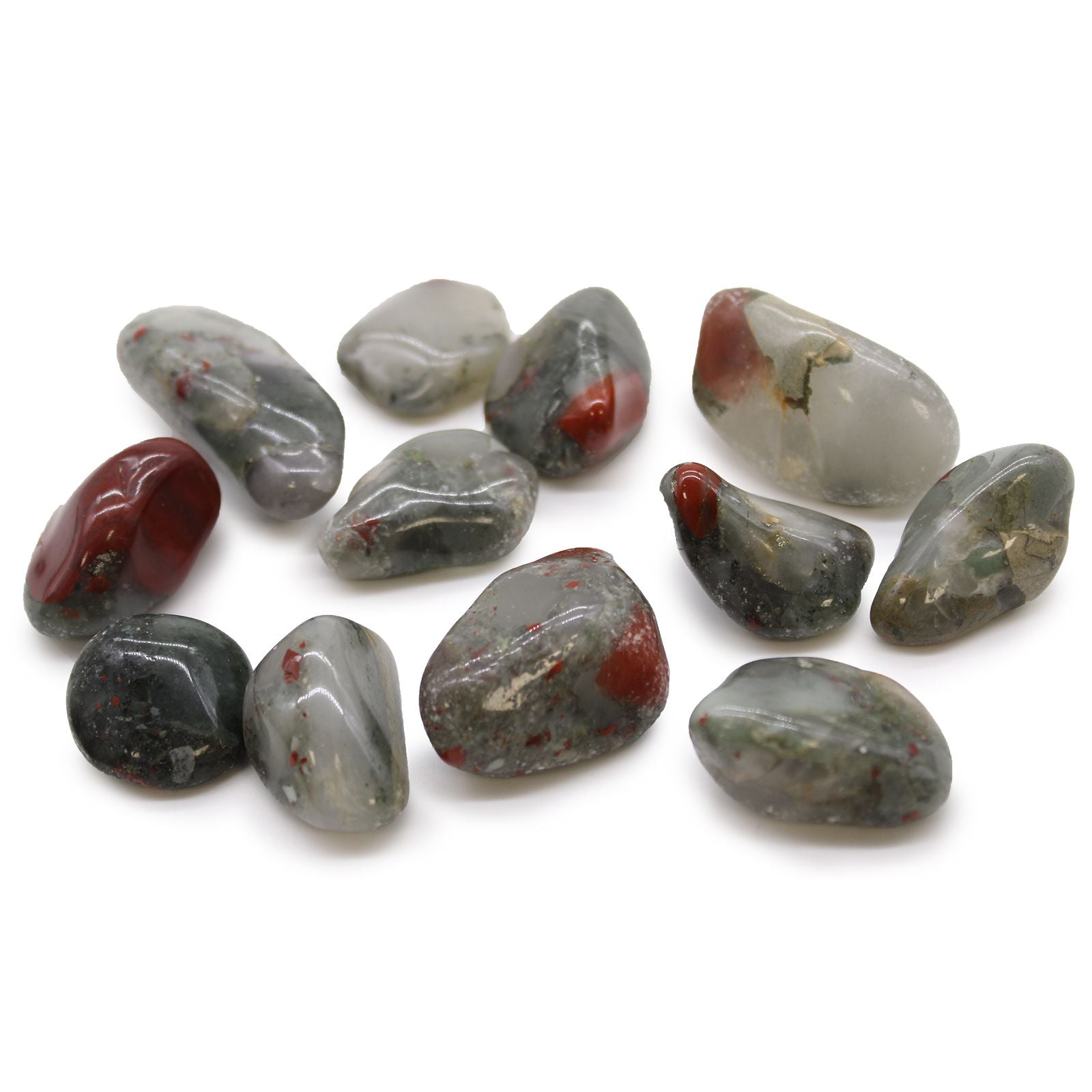 Pierres Roulées Bloodstone Africaine | Lot de 12, Sephtonite Naturelle