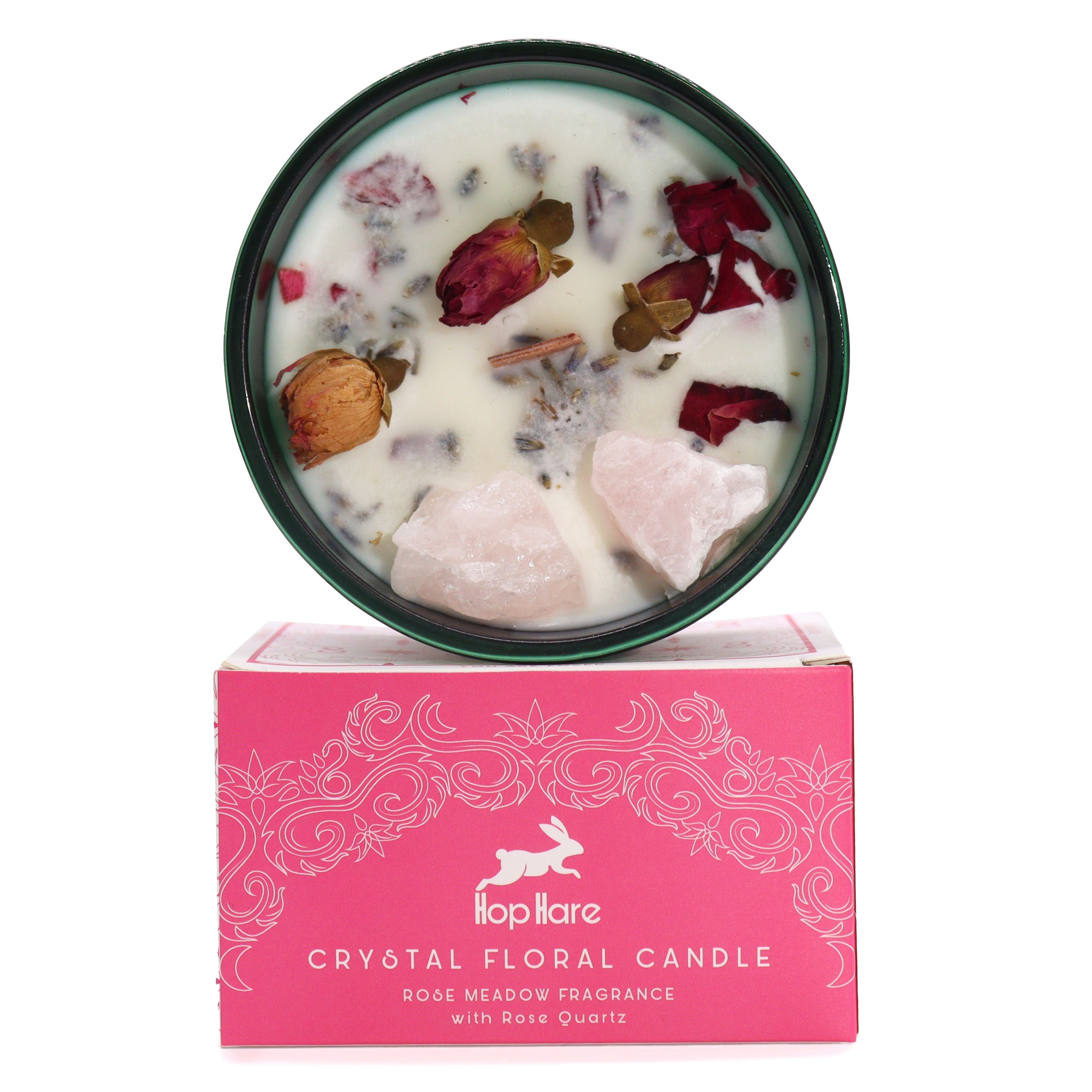 Bougie Quartz Rose & Fleurs Séchées | Ambiance Amour et Douceur