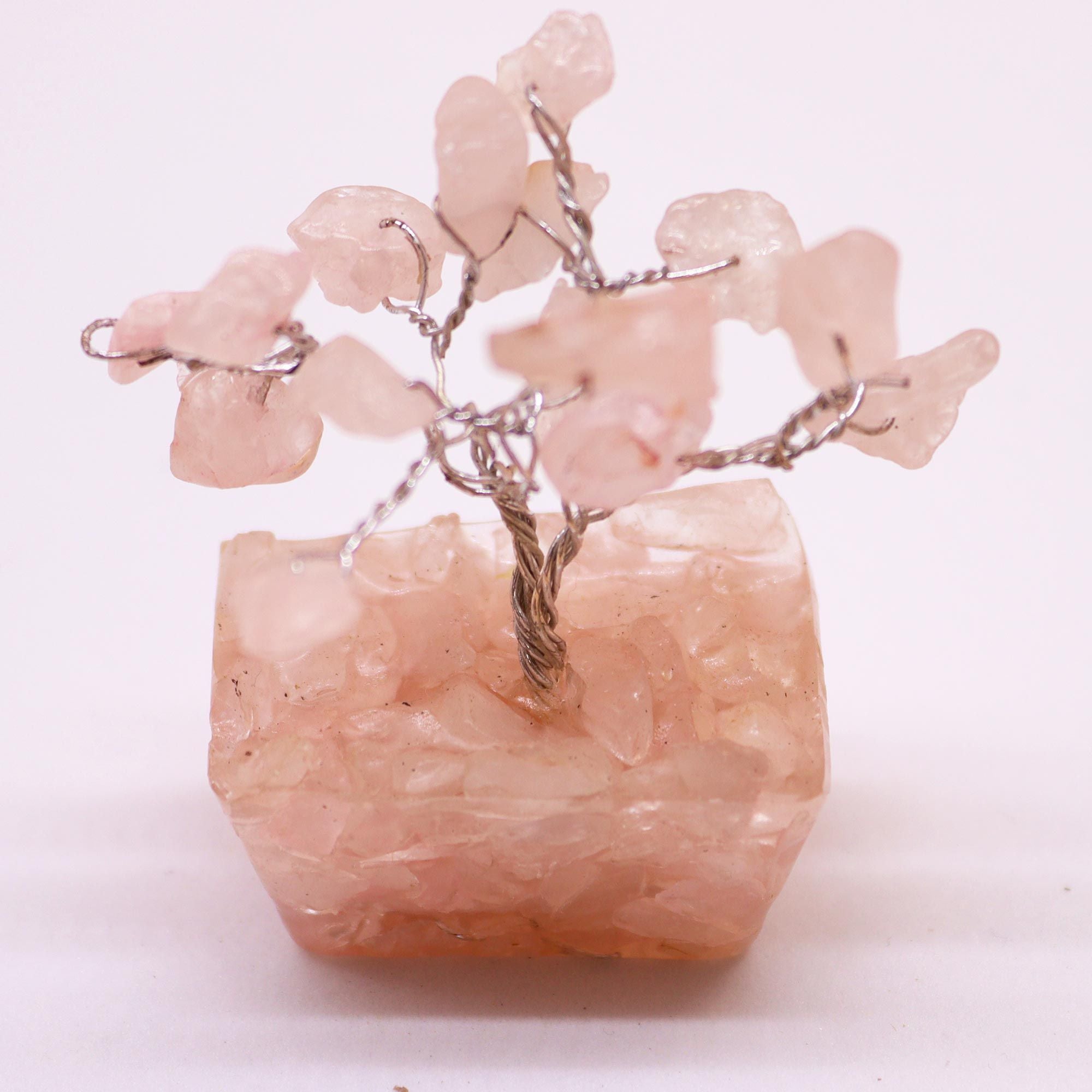 Arbre de Pierres Quartz Rose sur Base Orgonite | Décoration Zen