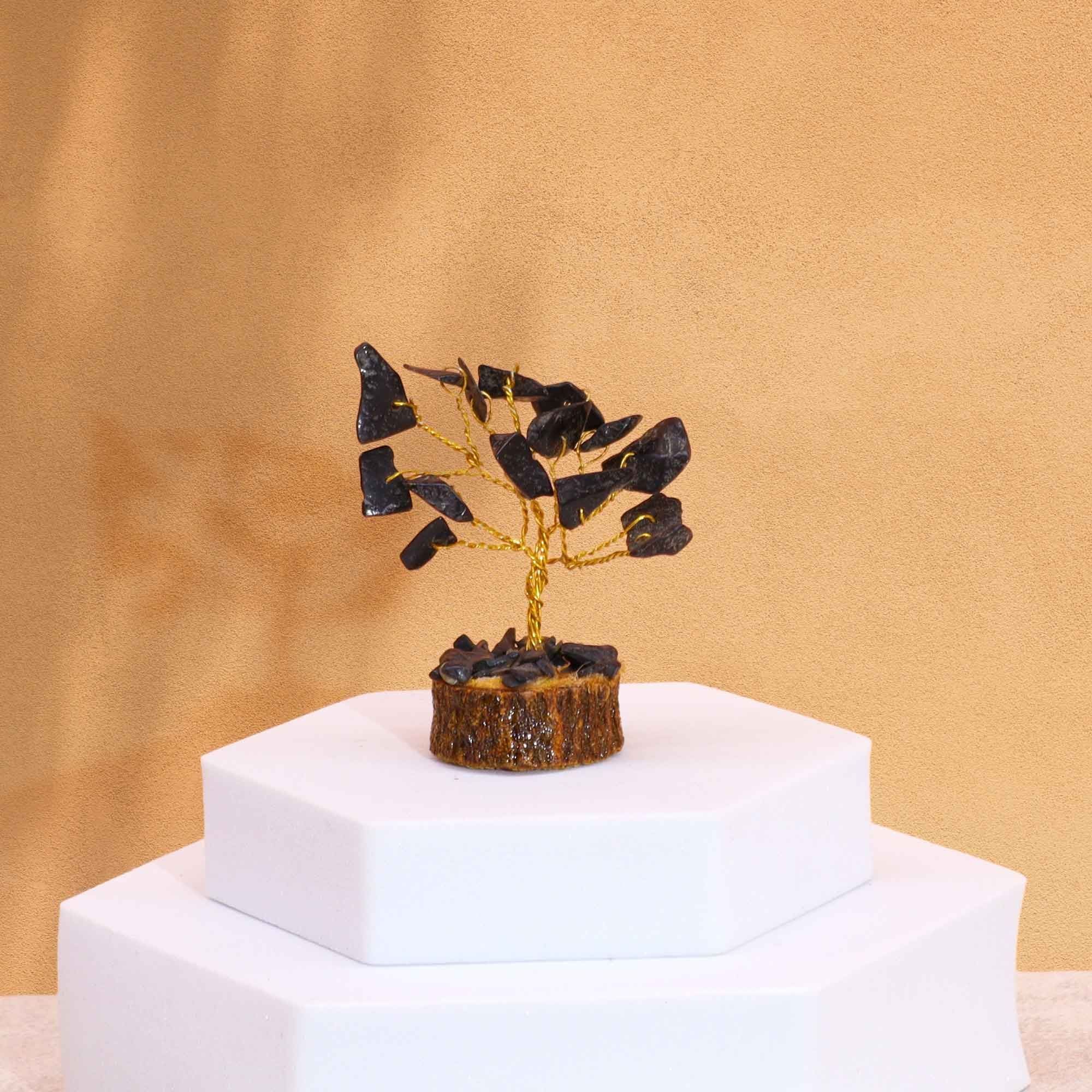 Mini Arbre en Pierre d'Agate Noire | Décoration Zen sur Socle Bois