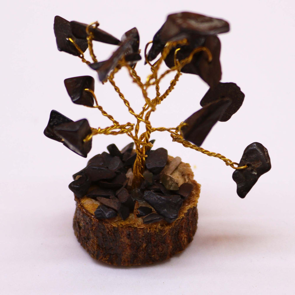 Mini Arbre en Pierre d'Agate Noire | Décoration Zen sur Socle Bois