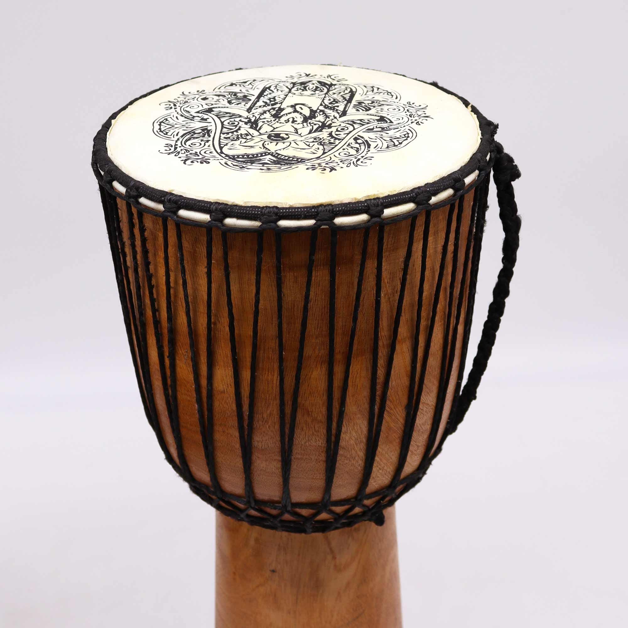 Djembé Artisanal Motif Hamsa | Bois de Suar & Peau Naturelle 50 cm
