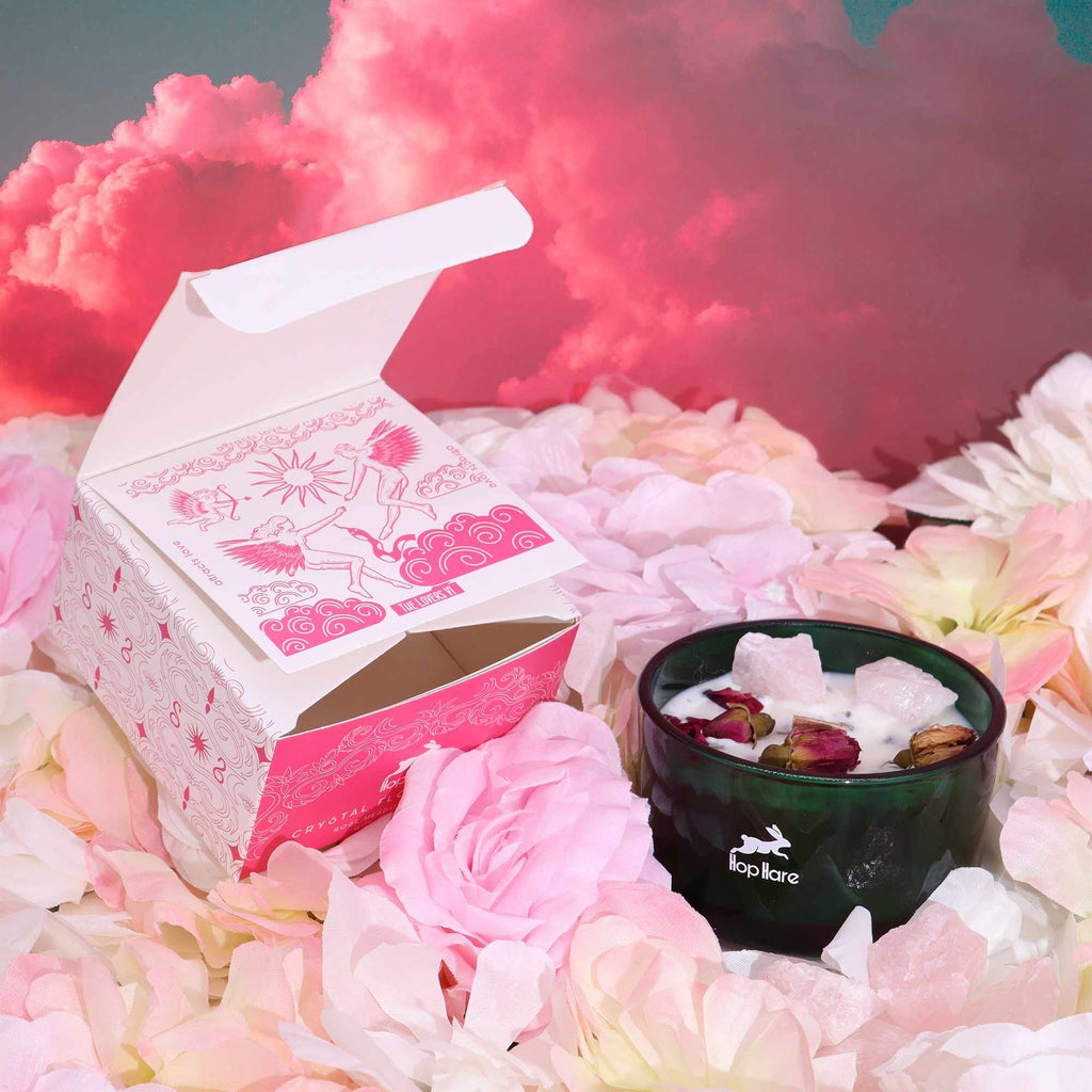 Bougie Quartz Rose & Fleurs Séchées | Ambiance Amour et Douceur