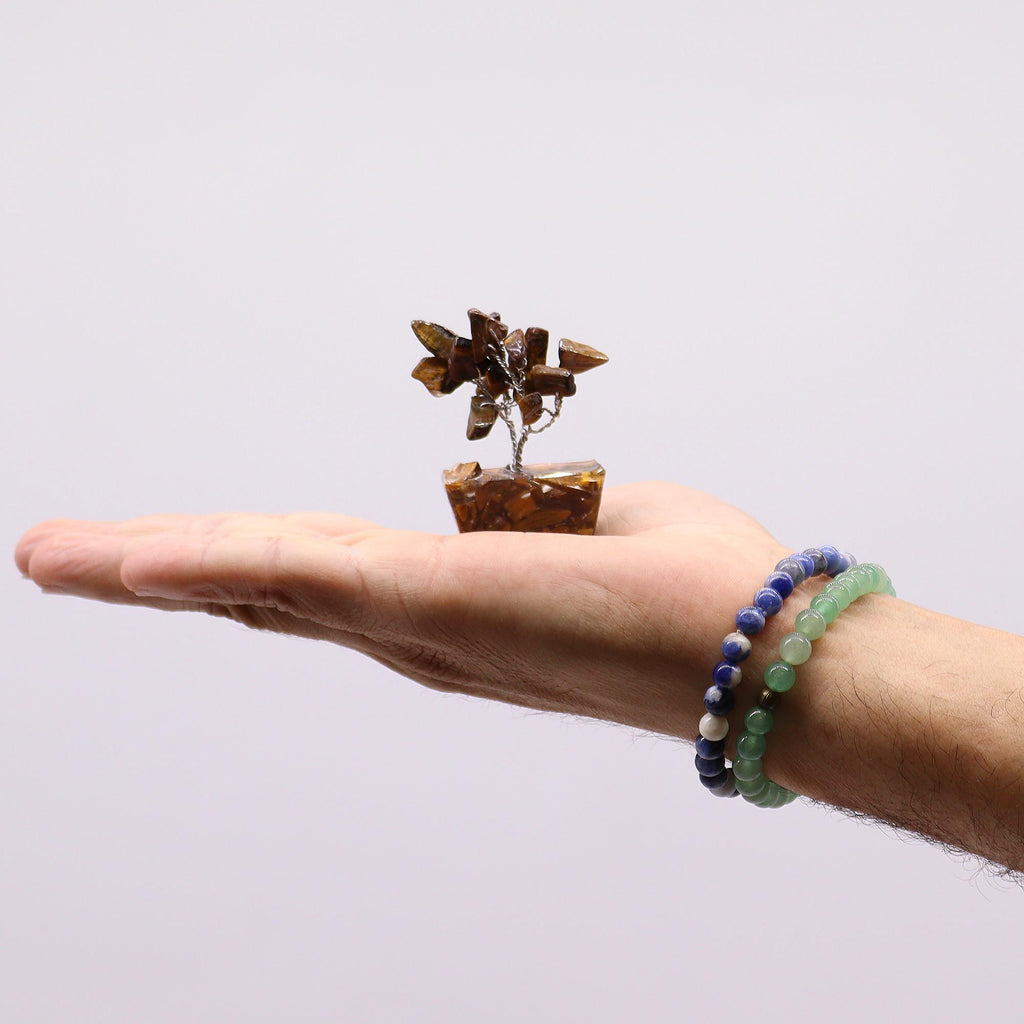 Arbre de Pierres Œil de Tigre sur Socle Orgonite | Décoration Zen