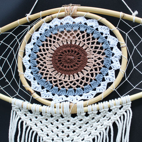 Attrape-Rêves Macramé Œil | Décoration Zen Blanc, Gris & Brun