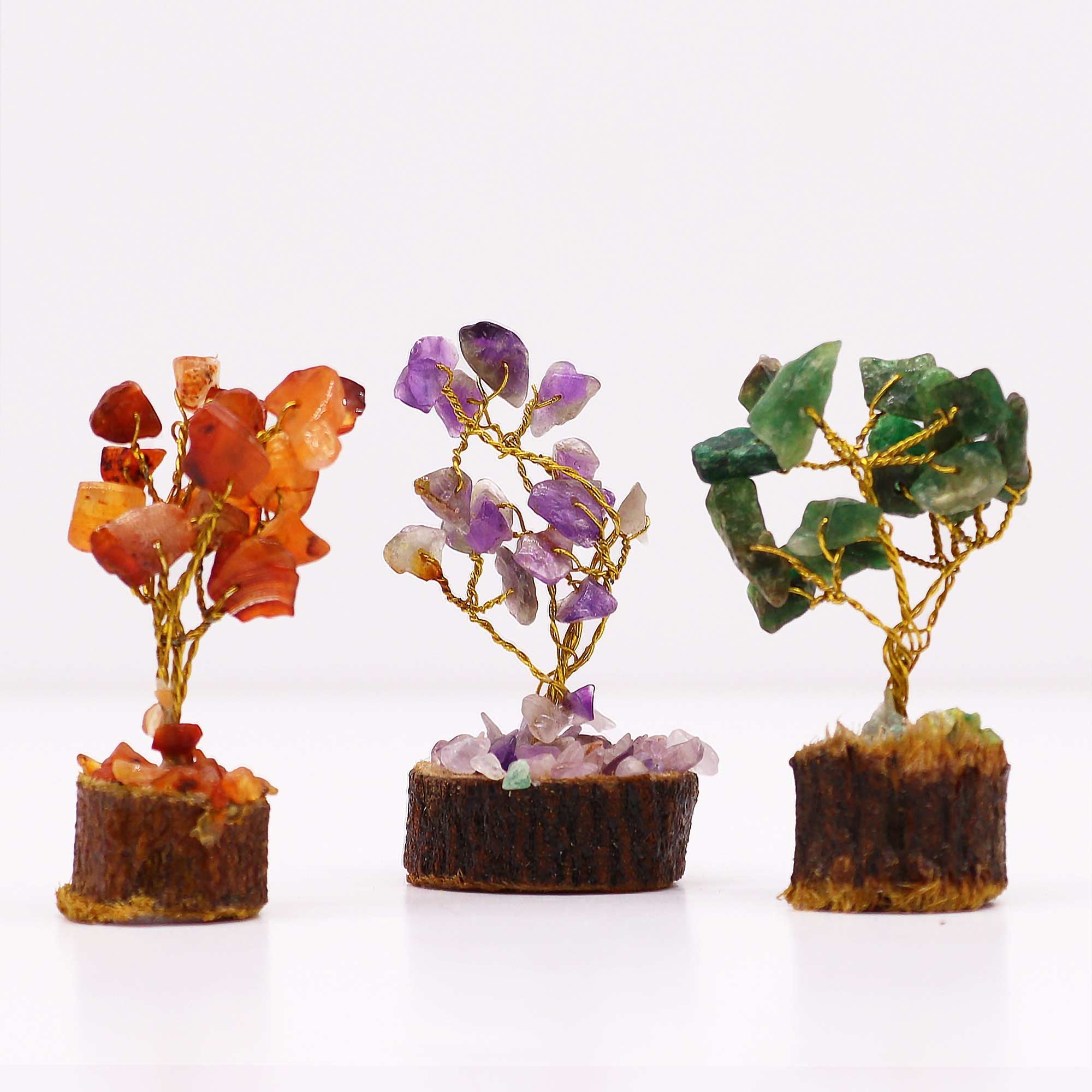 Arbres en Pierres Naturelles sur Socle Bois | Lot de 12 Mini Décorations Zen
