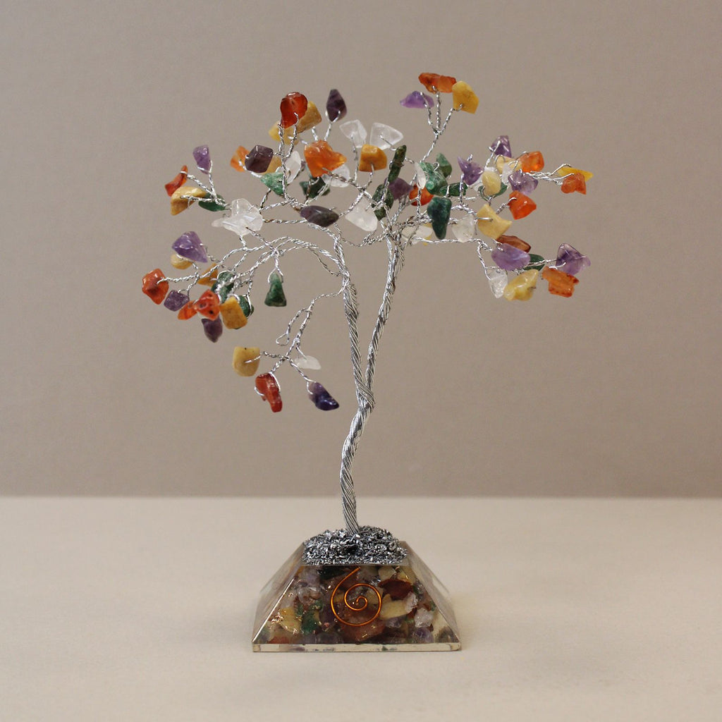 Arbre de Pierres Gemmes sur Base Orgonite | 80 Pierres Multicolores