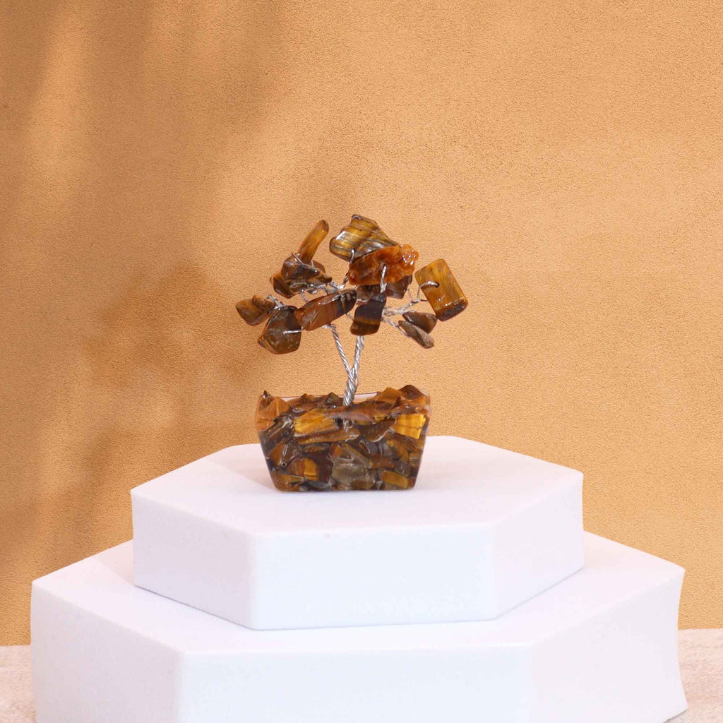 Arbre de Pierres Œil de Tigre sur Socle Orgonite | Décoration Zen