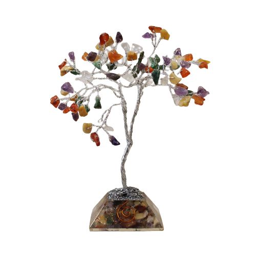 Arbre de Pierres Gemmes sur Base Orgonite | 80 Pierres Multicolores