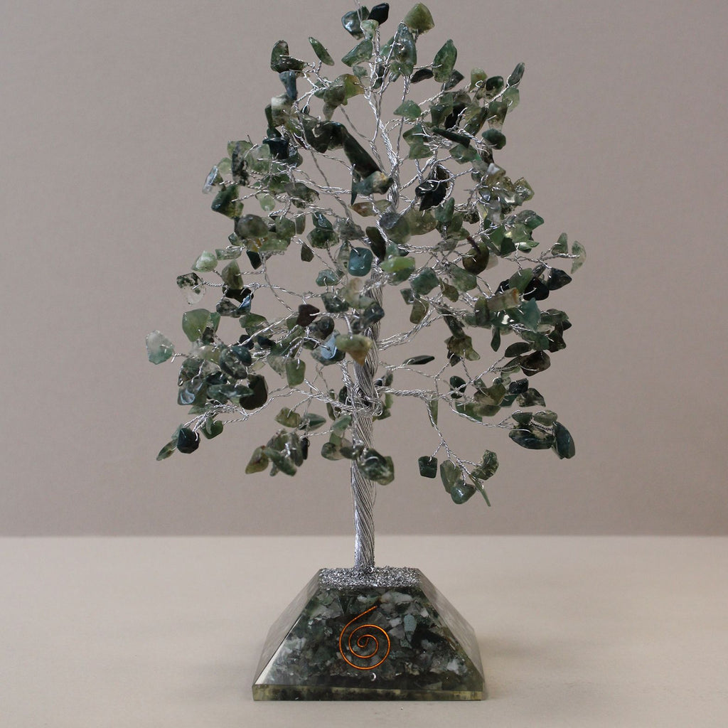 Arbre de Pierres Agate Mousse & Base Orgonite | Décoration Zen 320 Pierres