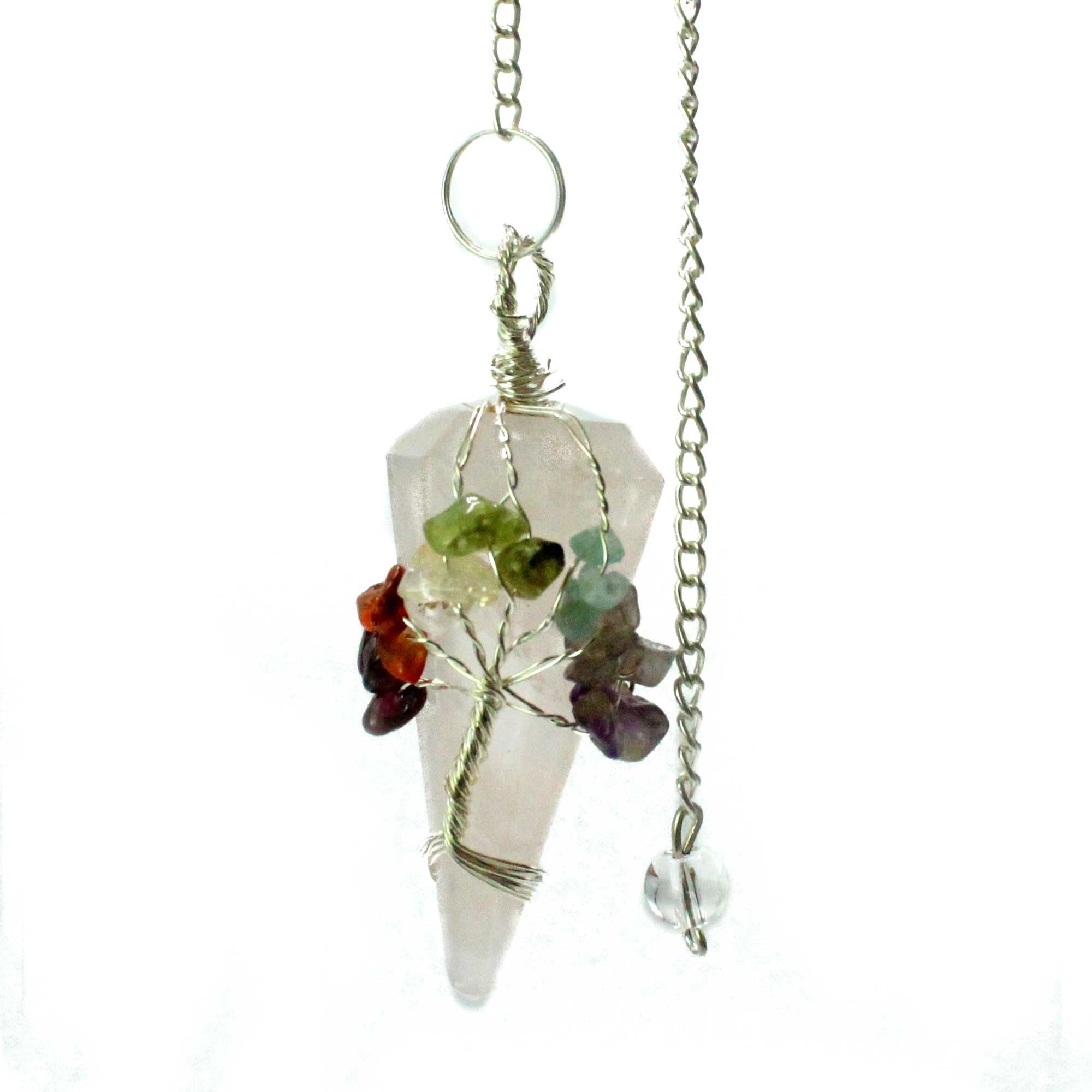 Pendule en Quartz Rose | Sept Chakras & Perles Gemmes