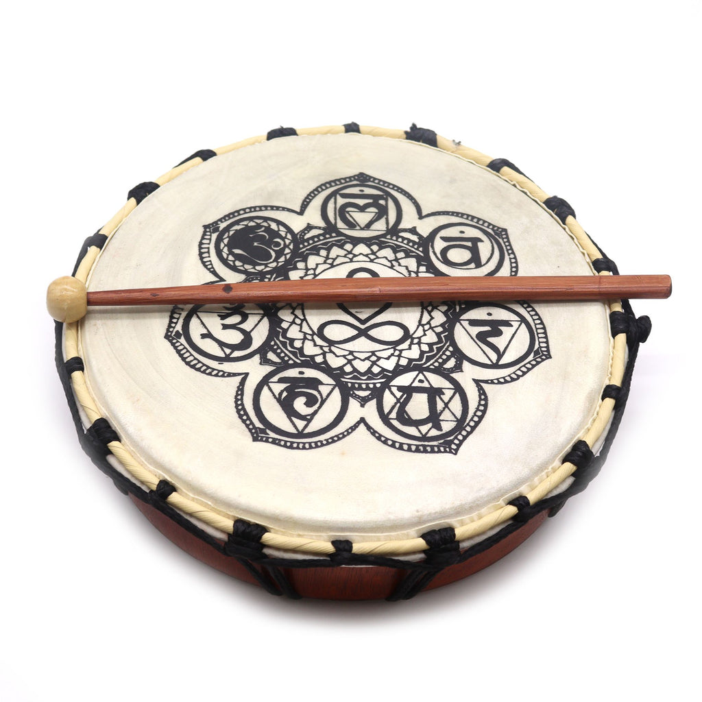 Tambour Chamanique Chakras avec Baguette | Sonorité Apaisante 25 cm