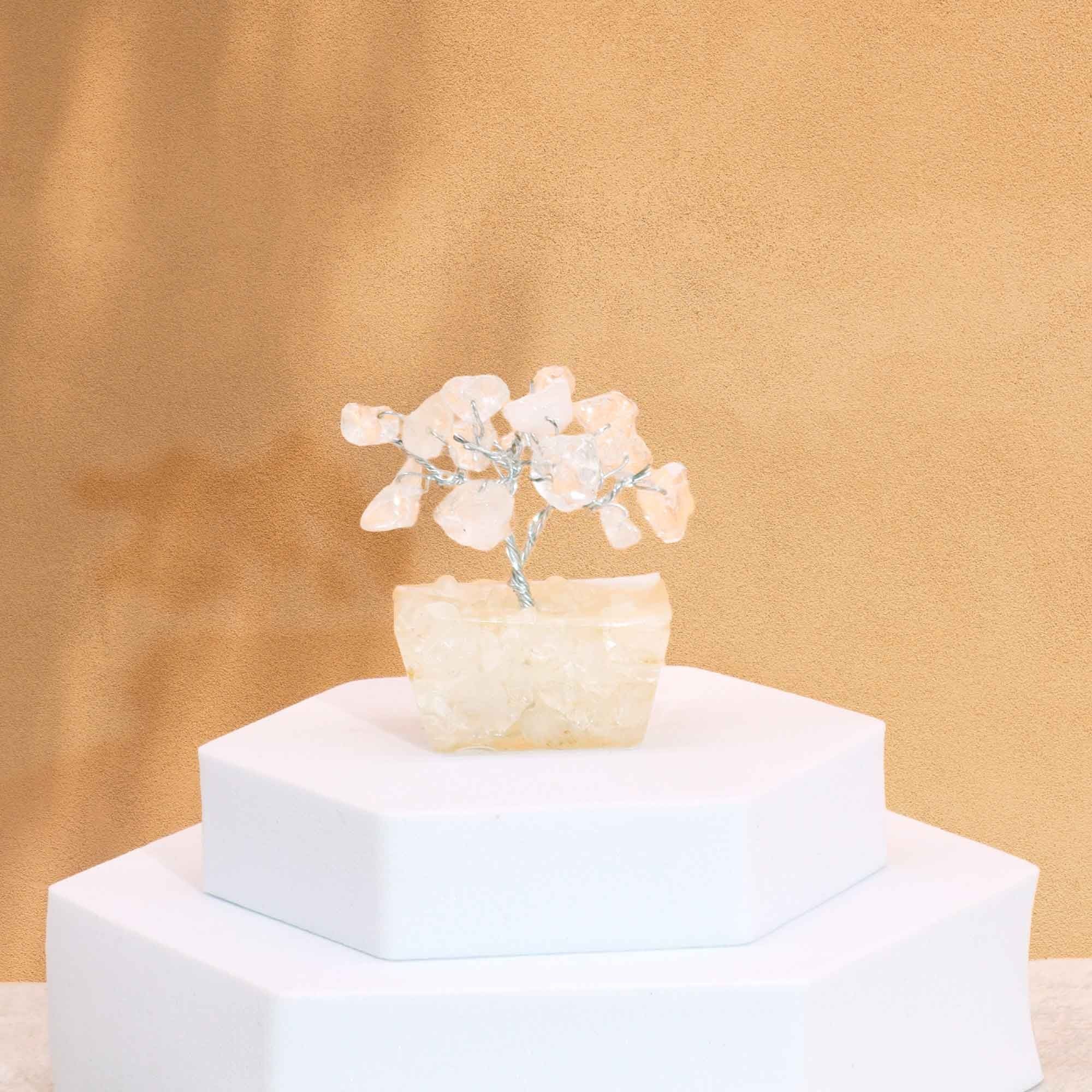 Arbre de Cristal Quartz Laiteux sur Base Orgonite | Décoration Zen