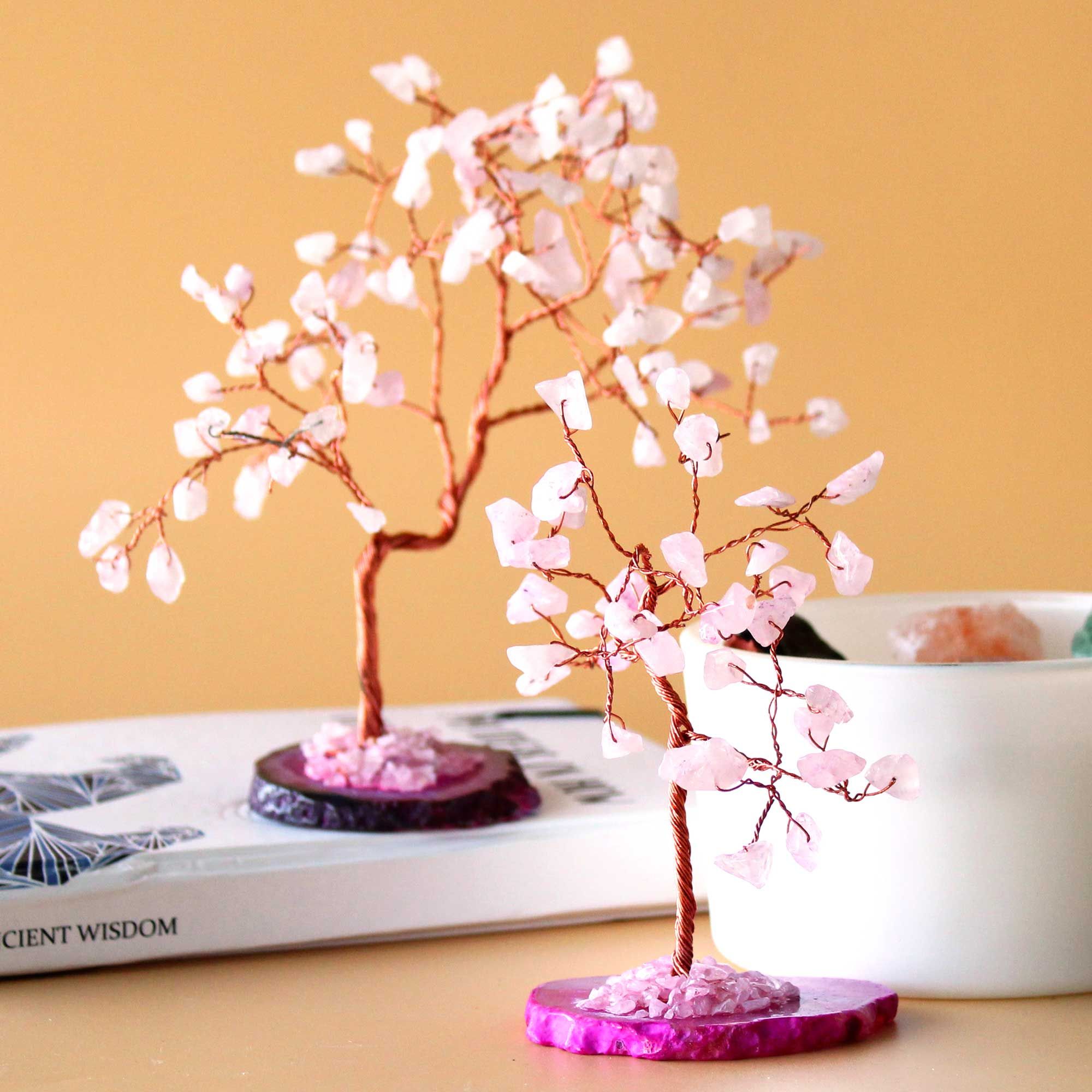 Arbre de Quartz Rose | Socle en Agate Rose, 35 Pierres