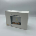 Boîte d'emballage blanc diffuseur aromatique aroma diffuser avec visuel produit et icônes couleurs flamme