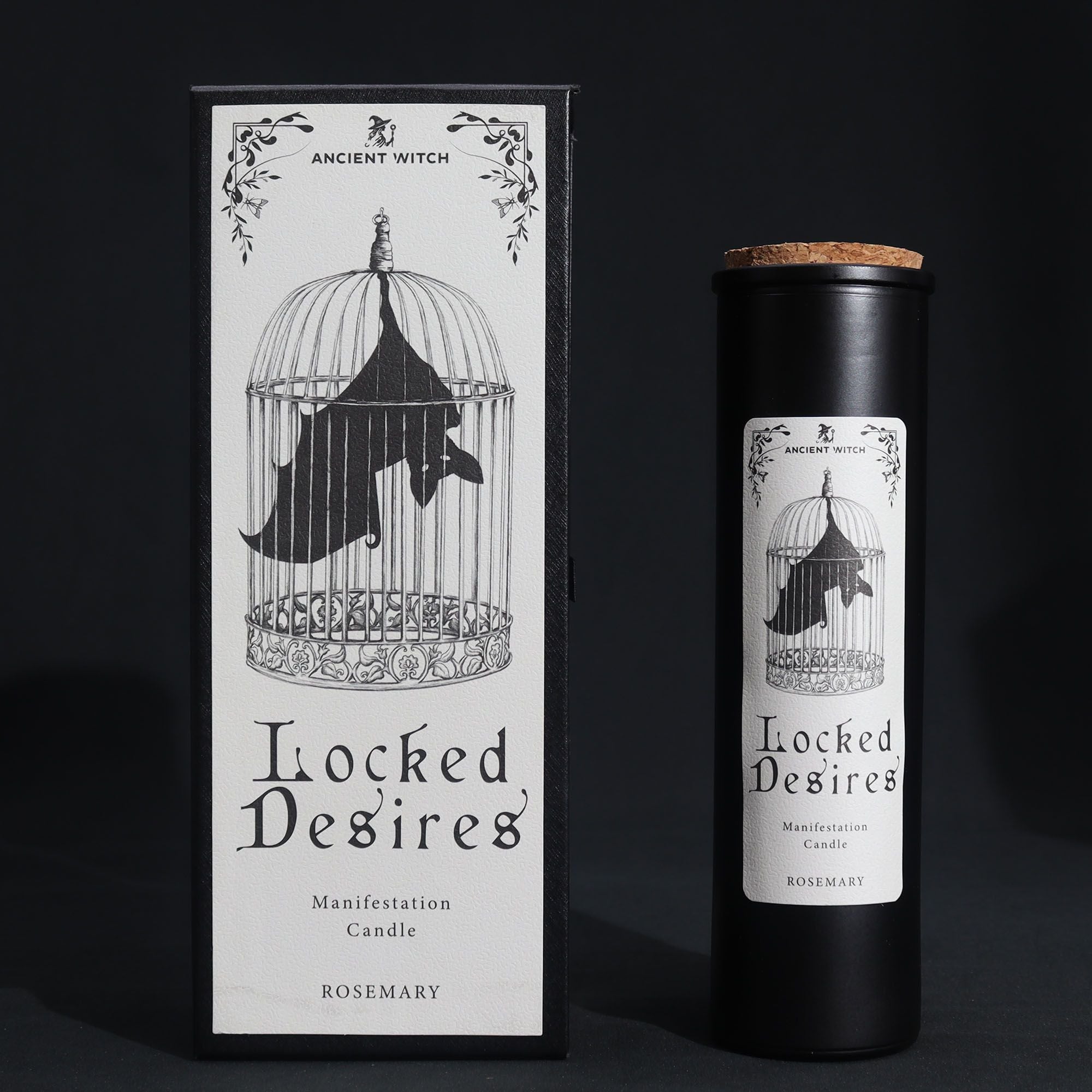 Bougie rituelle manifestation Locked Desires ambiance mystique avec coffret noir