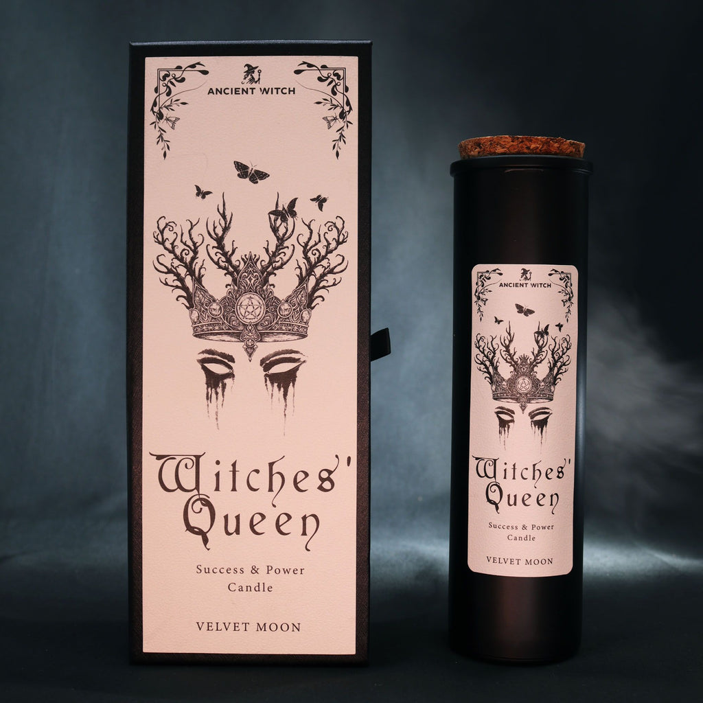 Bougie rituelle Witches Queen ambiance fumée spirituelle pour rituel de pouvoir et succès