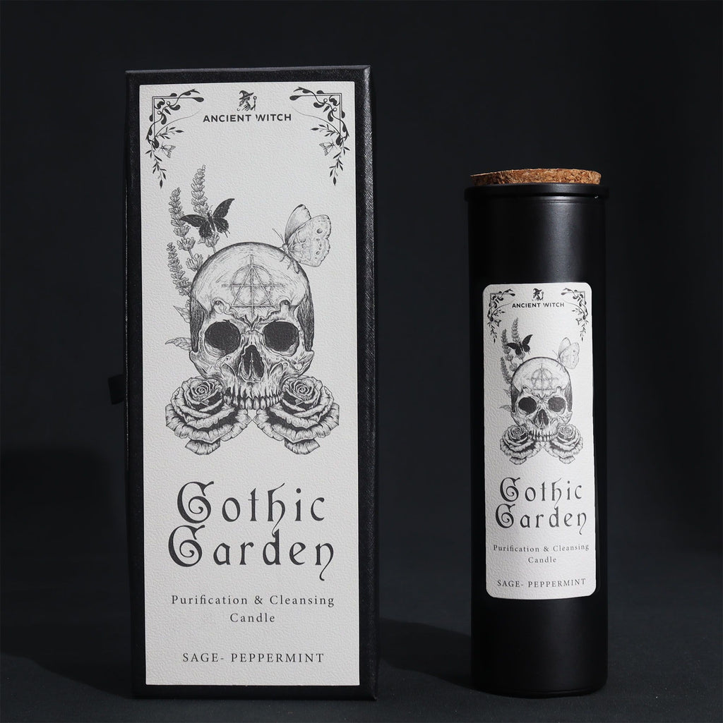 Bougie rituelle purification Gothic Garden ambiance mystique avec coffret noir