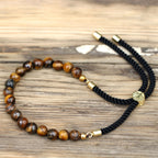 Bracelet en pierre naturelle oeil de tigre ajustable avec cordon noir et perles marron