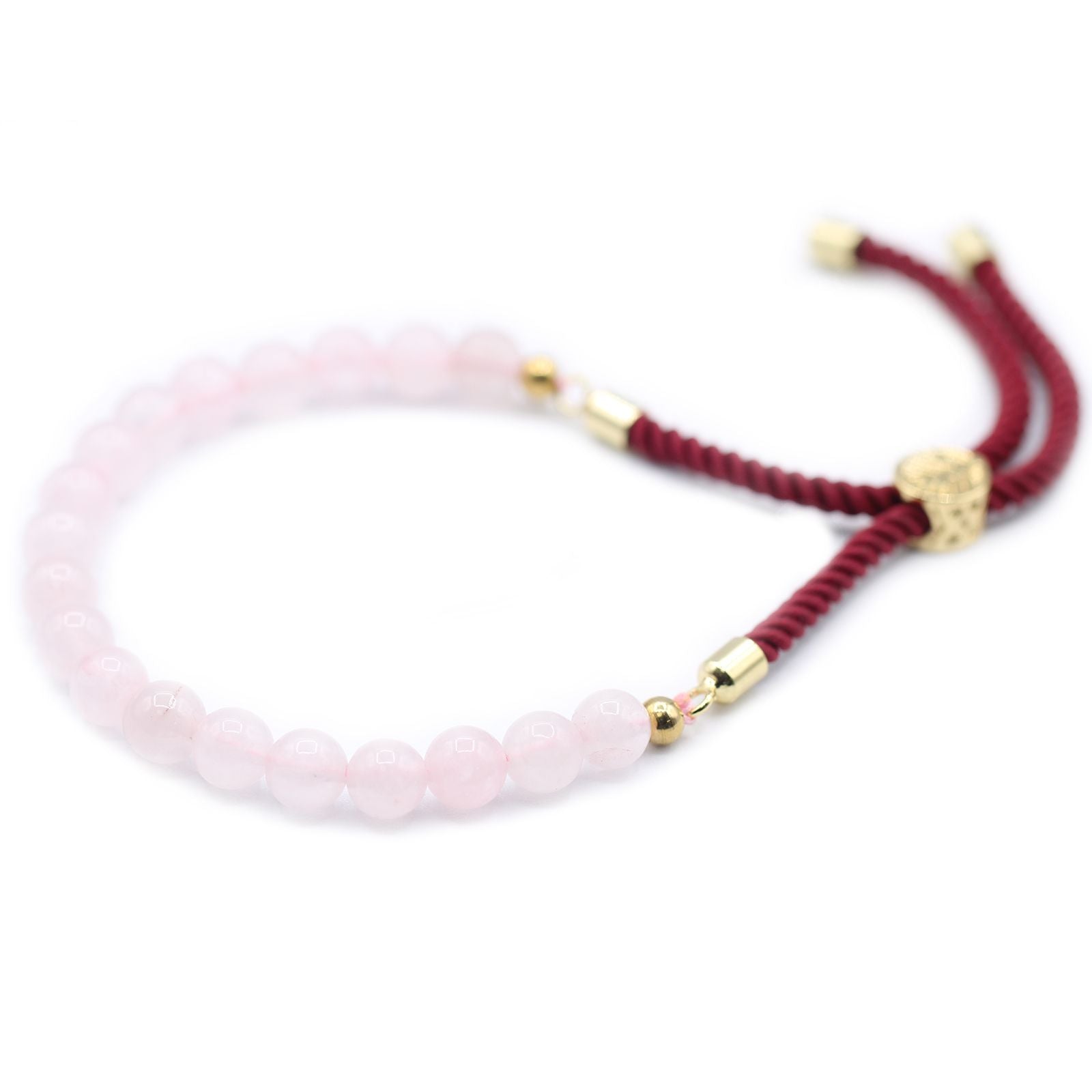 Bracelet en pierre naturelle qurtz rose ajustable avec cordon rouge et perles rose