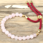 Bracelet en pierre naturelle quartz rose ajustable avec cordon rouge et perles rose