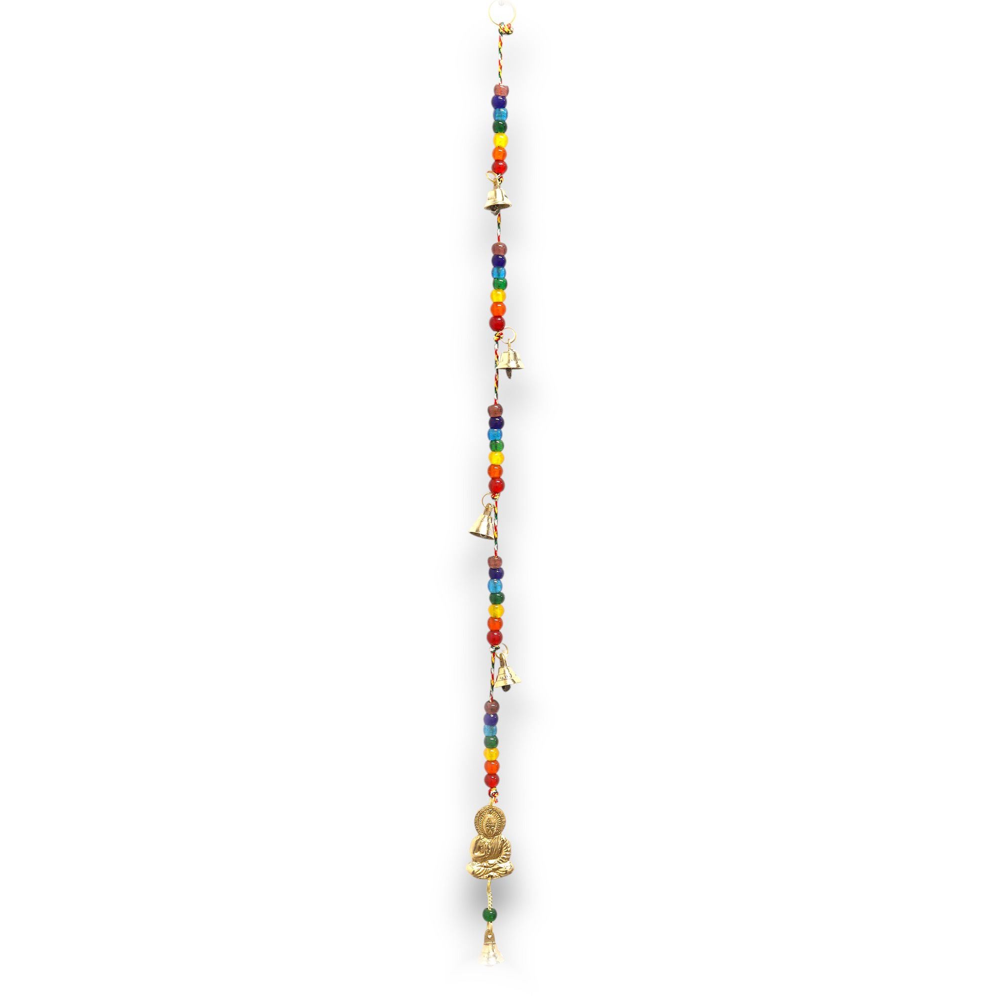 Carillon Bouddha avec perles chakras fait main en Inde, décoration spirituelle favorisant la sérénité et l’alignement énergétique