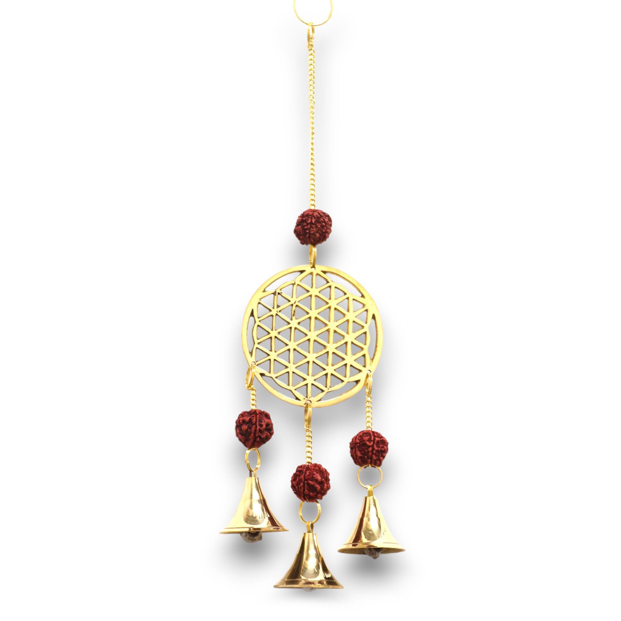 Carillon fleur de vie en métal avec clochettes fait main en Inde, symbole d’harmonie et d’équilibre énergétique