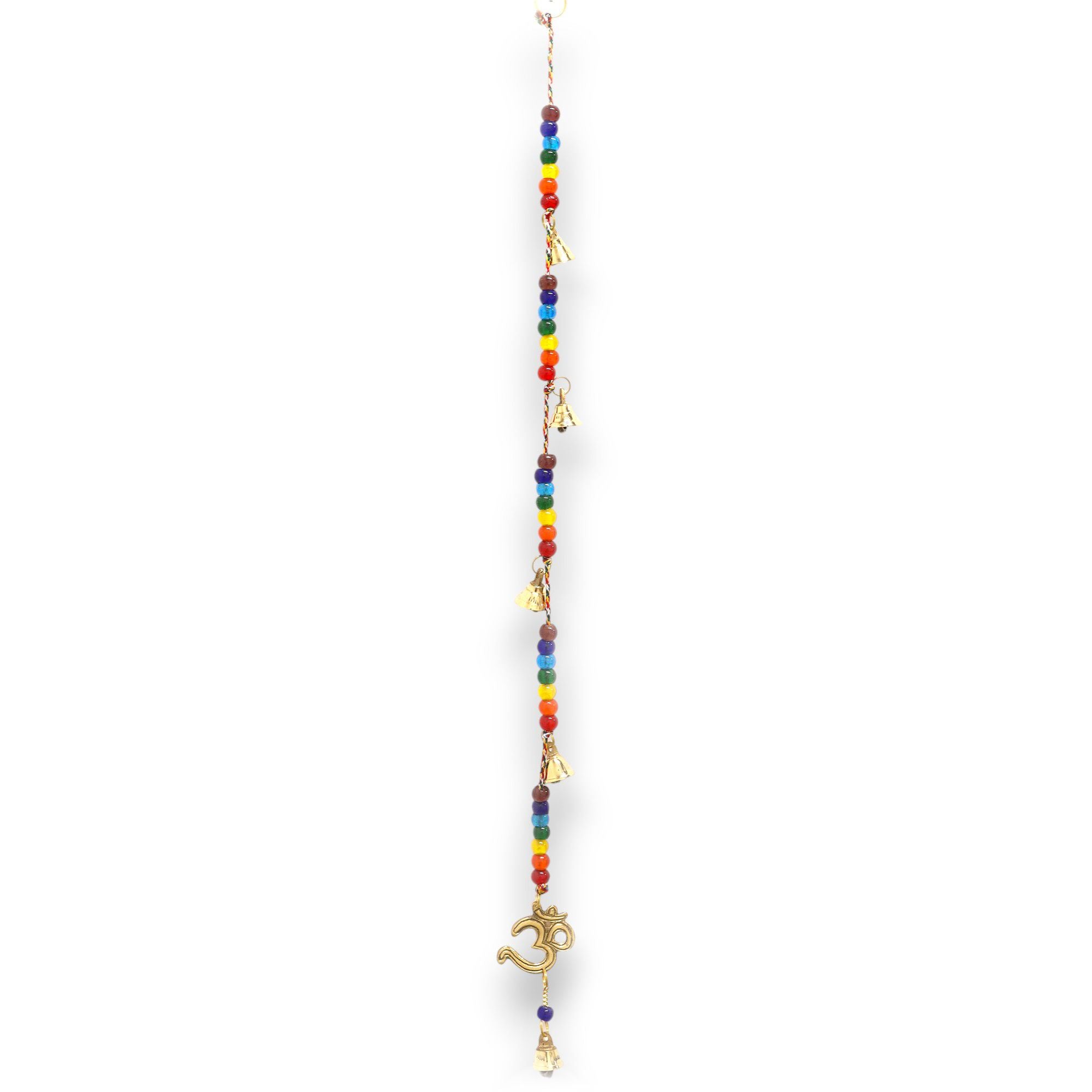 Carillon Om avec perles chakras fait main en Inde, symbole spirituel favorisant l’énergie et la vibration sacrée