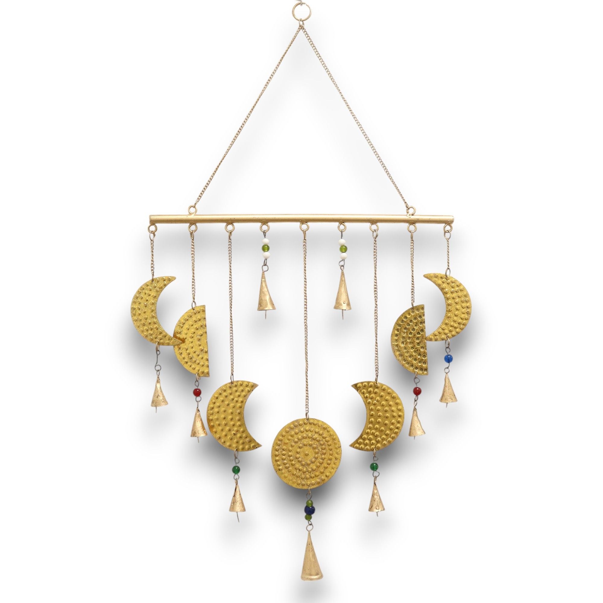 Carillon phases lunaires en métal fait main en Inde, décoration murale spirituelle liée à l’énergie féminine et à l’harmonie