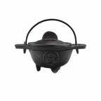 Chaudron rituel en fonte avec symbole pentagramme, utilisé pour la protection et les rituels spirituels