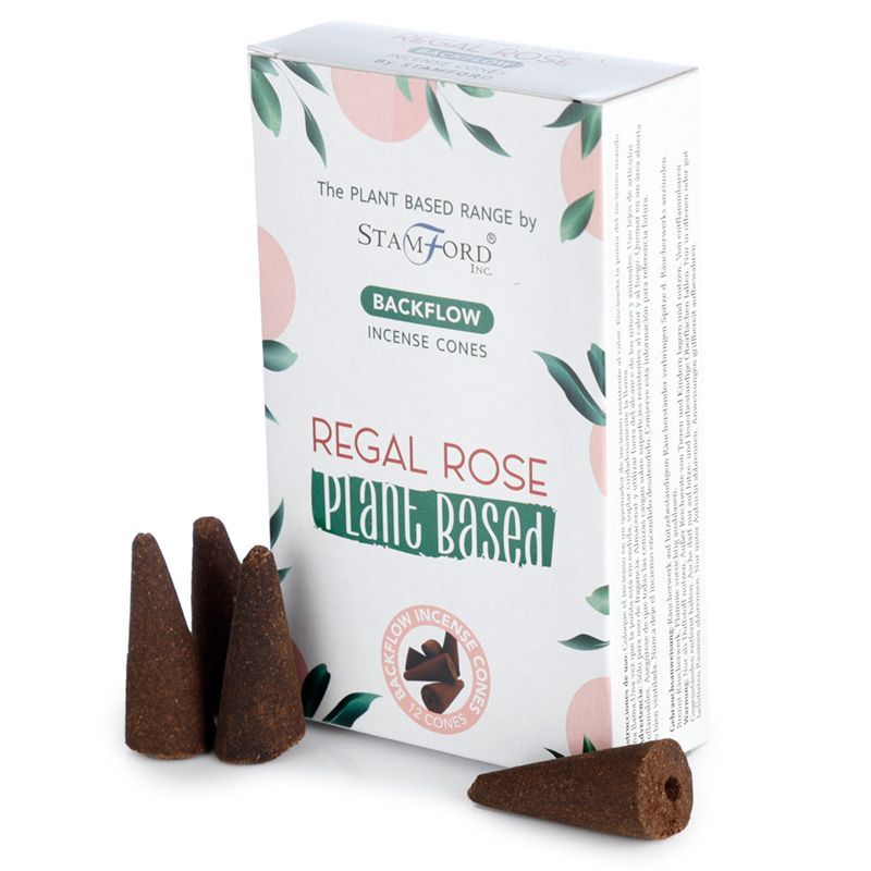 Boite de cones d encens backflow naturels senteur rose avec cones marron poses devant packaging blanc vegetal