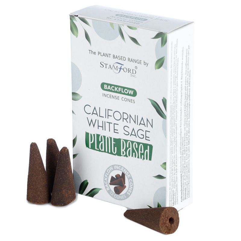 Boite de cones d encens backflow naturels senteur sauge avec cones marron poses devant packaging blanc vegetal