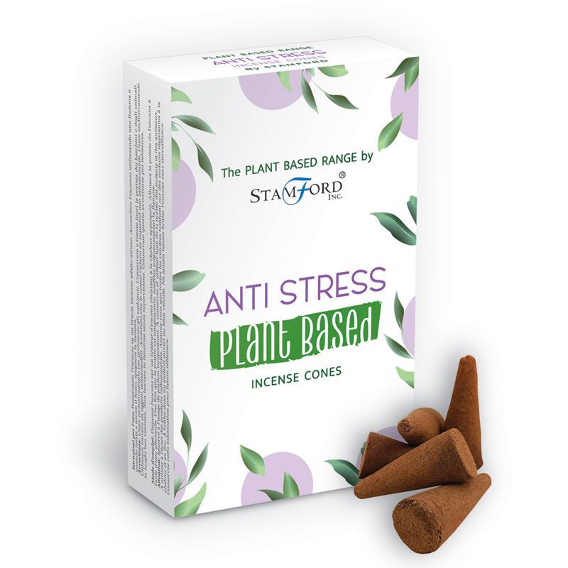 Boite de cones d encens classique naturels senteur anti stress avec cones marron poses devant packaging blanc vegetal