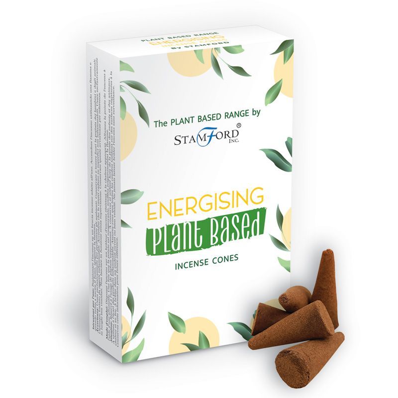 Boite de cones d encens classique naturels senteur energisant avec cones marron poses devant packaging blanc vegetal