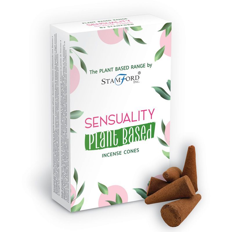 Boite de cones d encens classique naturels senteur sensualite avec cones marron poses devant packaging blanc vegetal