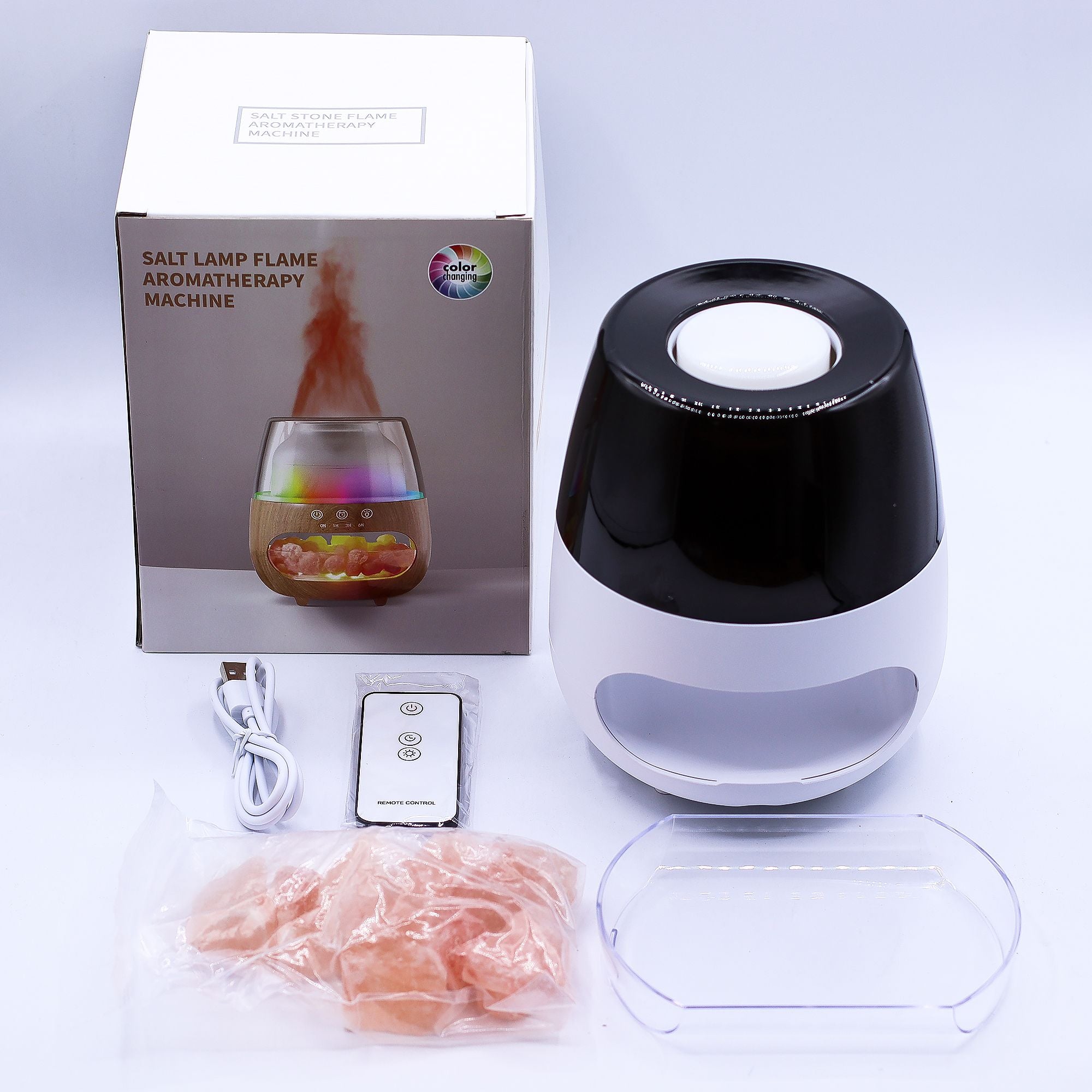 Contenu du diffuseur avec pierres de sel et accessoires prêts à l’utilisation