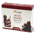Boîte de cônes d’encens backflow Aromatika senteur 7 chakras avec packaging et illustration du brûleur